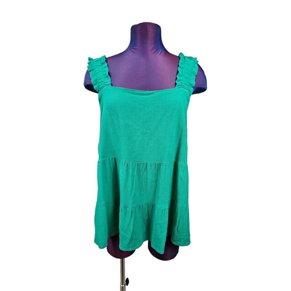 Perfectly Priscilla Green Tiered Baby Doll Sleeveless Top Size 1X Women Plus N87